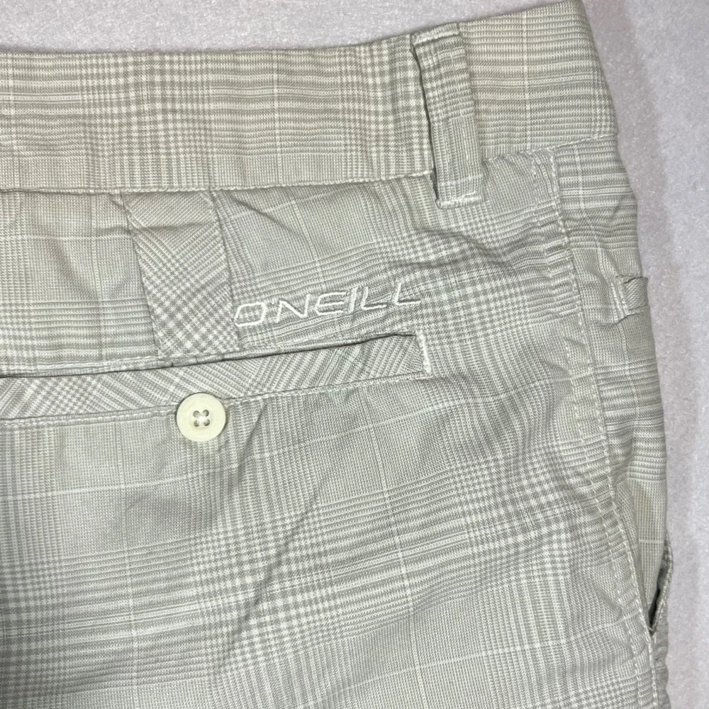 ONeill Mens Plaid Hybrid Walk Shorts Tan White Size 38 Casual Summer Surf
